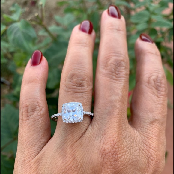 925 Sterling Silver Cushion Engagement Ring sz 9 - Picture 4 of 8